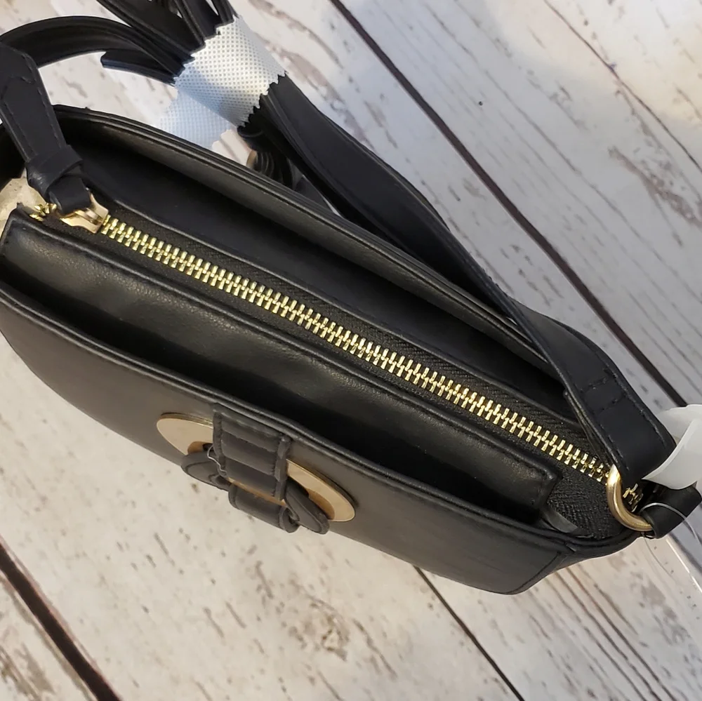 Time and Tru recycled materials crossbody handbag black, goldtone